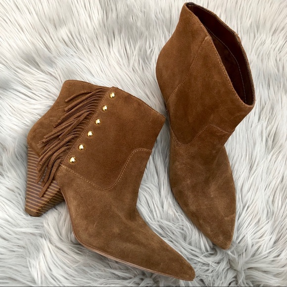 INC International Concepts Shoes - INC Brown Suede Leather Fringe Heel Ankle Boots 10